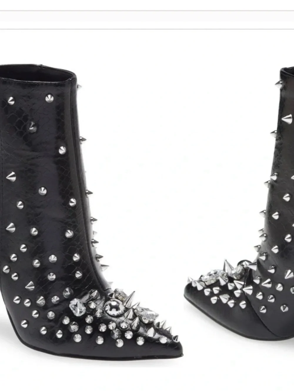 Black Studded crystal Pointed-Toe Stiletto Ankle Boots